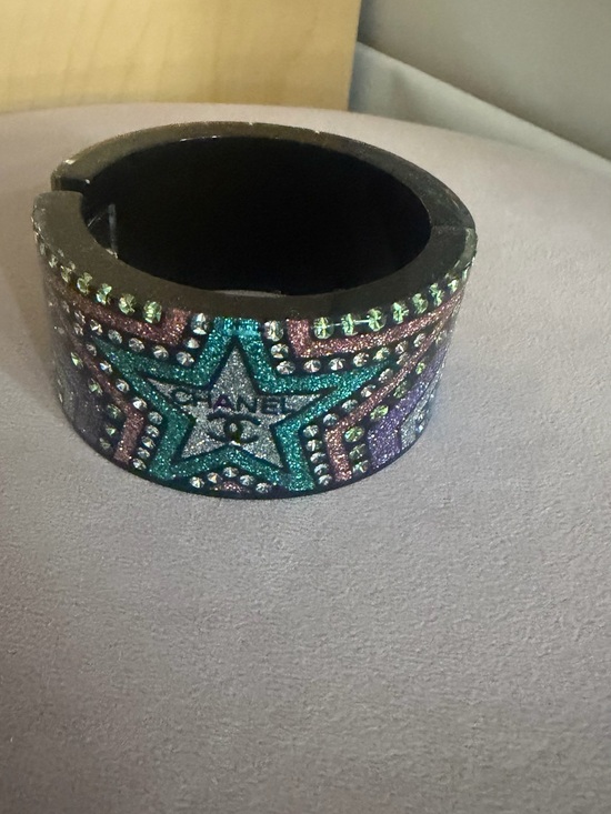 CHANEL Accessories - CHANEL RUNWAY MULTICOLOR GLITTER STAR RHINESTONE RESIN CUFF BRACELET